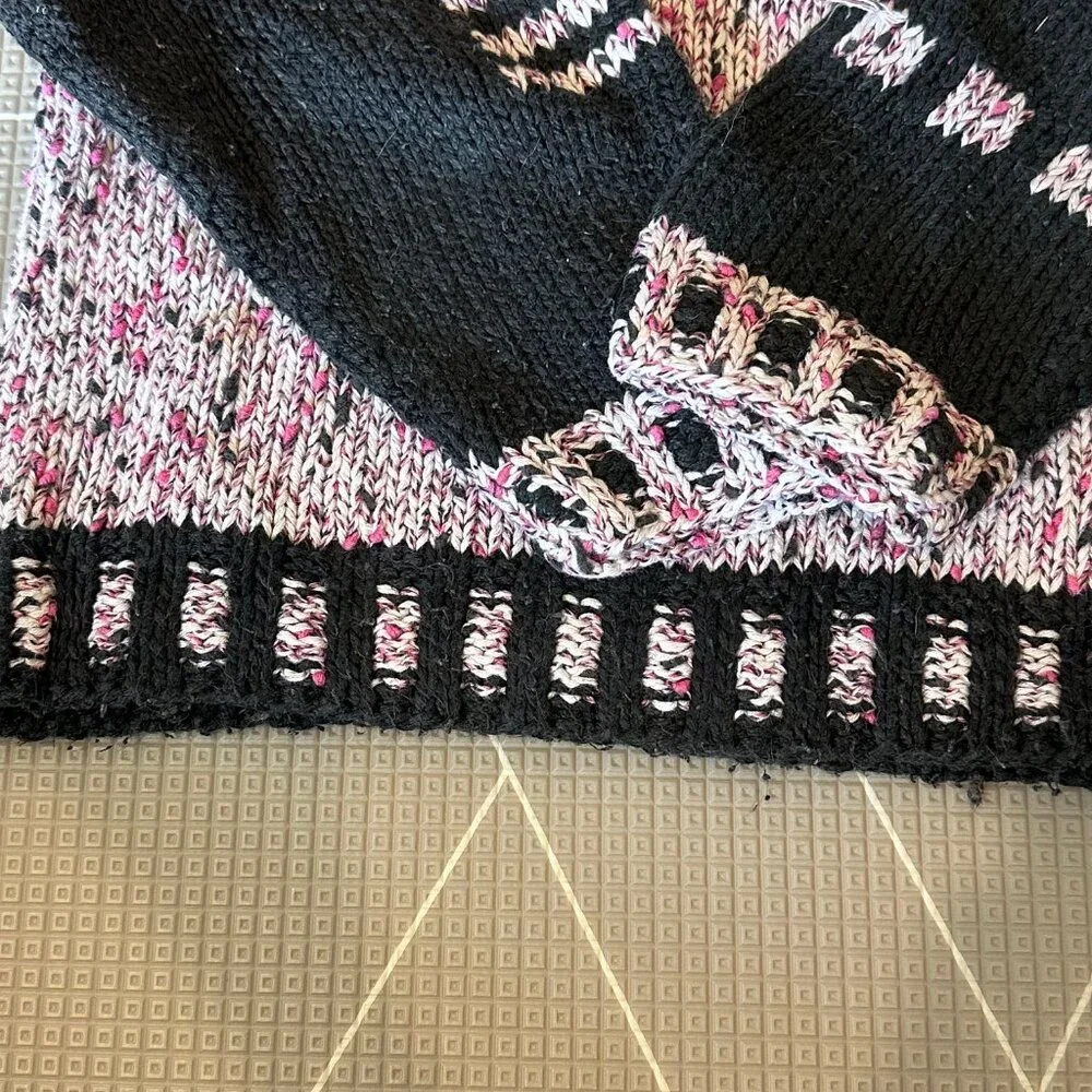 Handknit Kid's Pink, Black & White Sweater, Size 5T